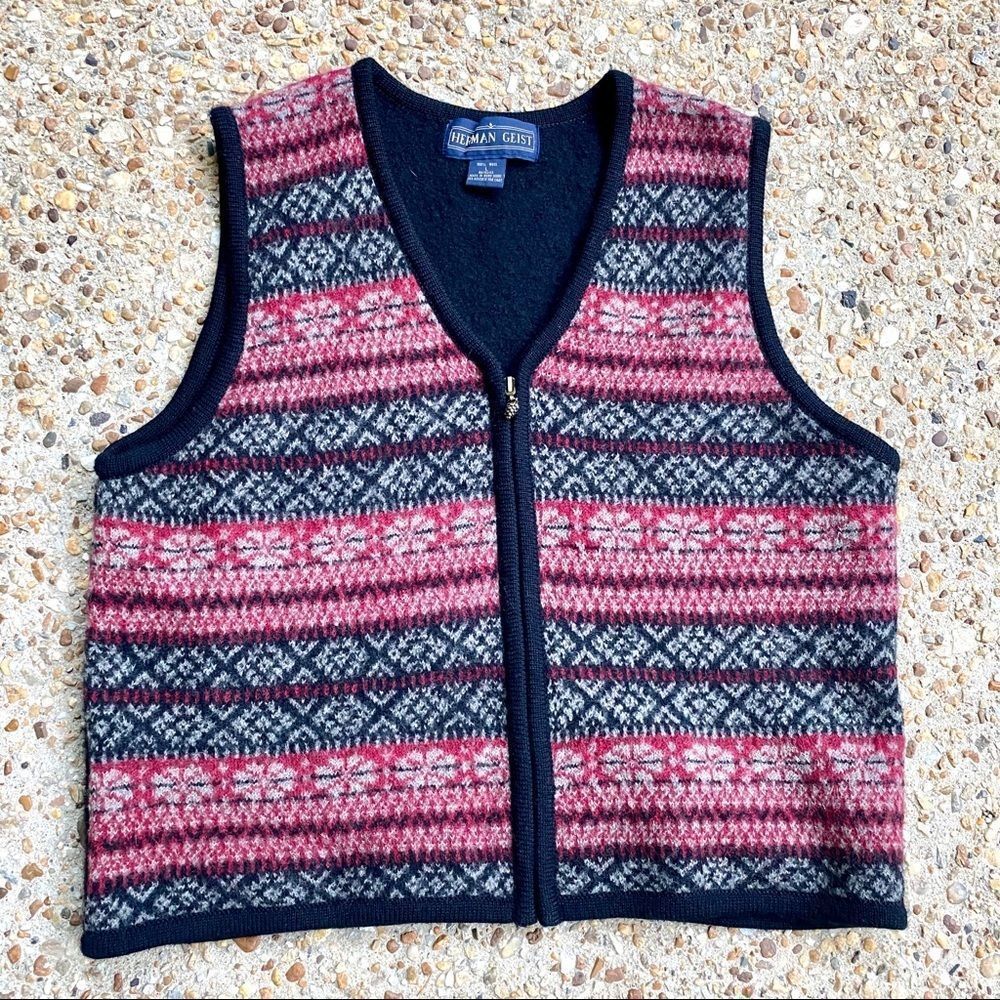 Herman Geist Nordic Wool Fair Isle Pinecone Full Zip Vest Size L